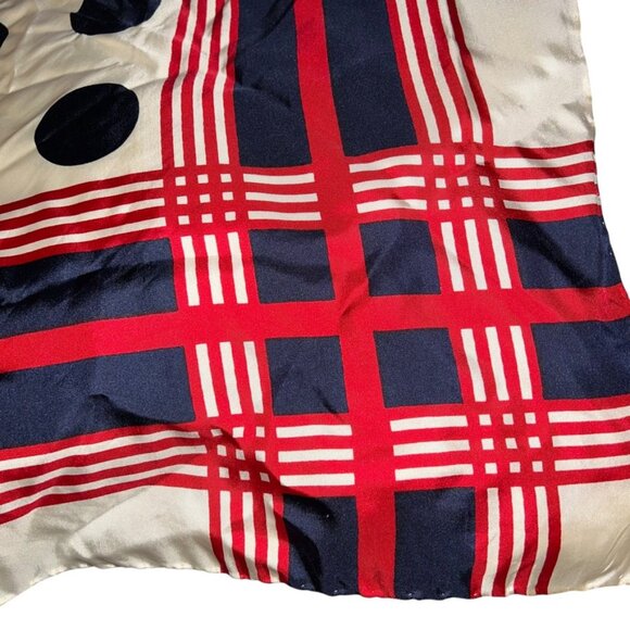 vintage RED WHITE AND BLUE large poka dot print silk hand rolled sewn scarf - Picture 5 of 5